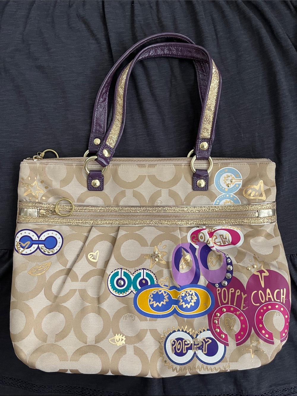 EUC Coach Poppy Graffiti Beige Signature Canvas Tote & Wallet/Wristlet - Picture 7 of 17